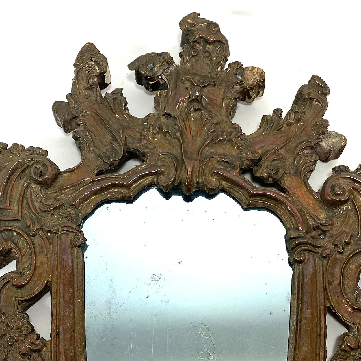 Pair of Italian Baroque Mirrored Copper and Pine Two-Candlearm Sconces