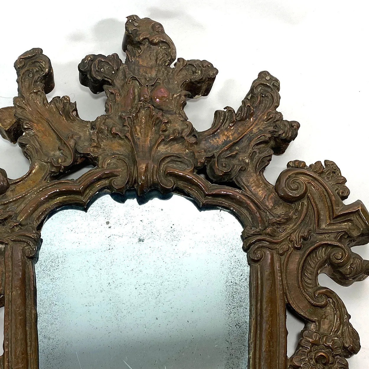 Pair of Italian Baroque Mirrored Copper and Pine Two-Candlearm Sconces