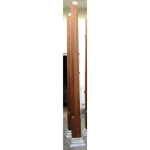 Pair Tall Brass Banded Teak and Marble Base Architectural 10.5-Foot Columns