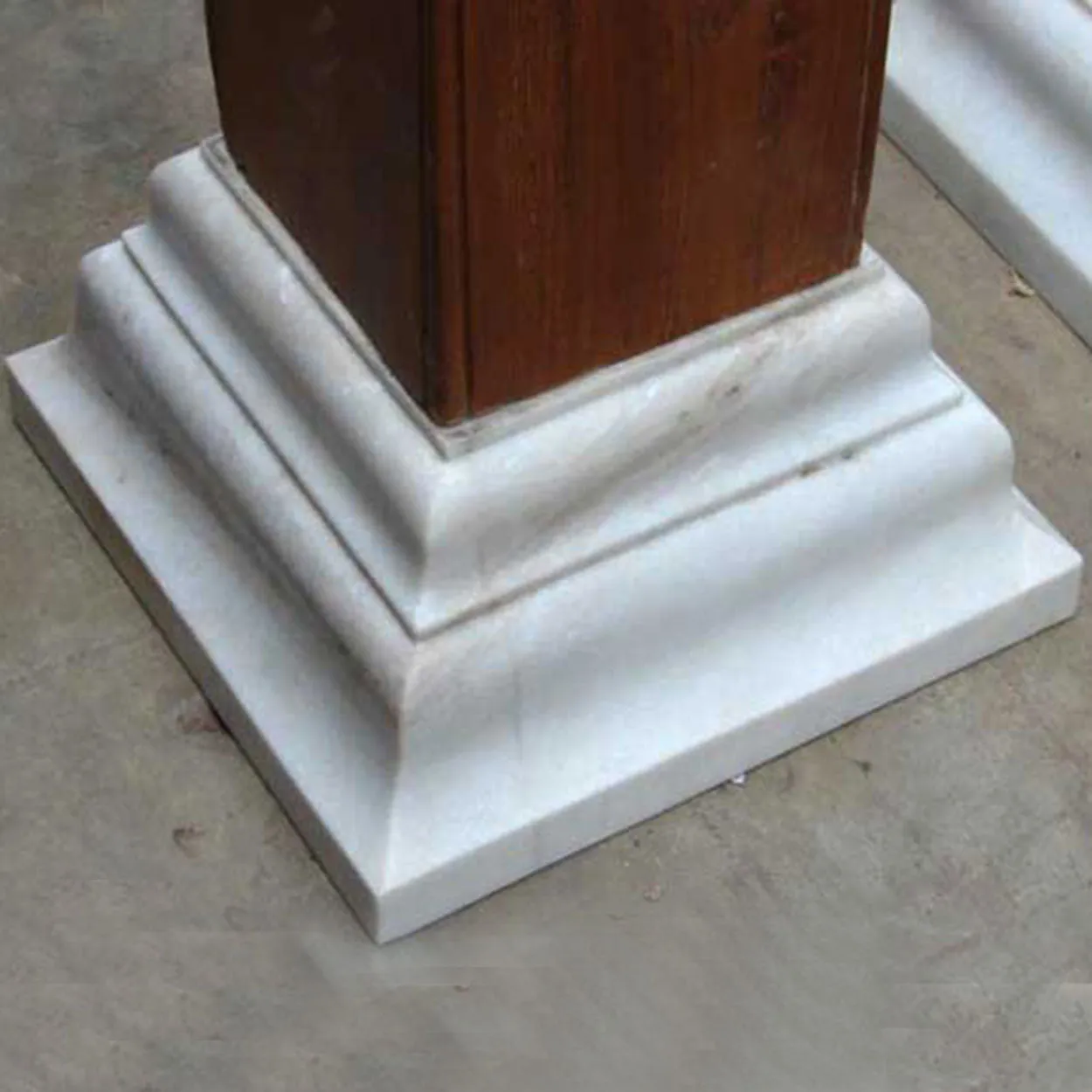 Pair Tall Brass Banded Teak and Marble Base Architectural 10.5-Foot Columns