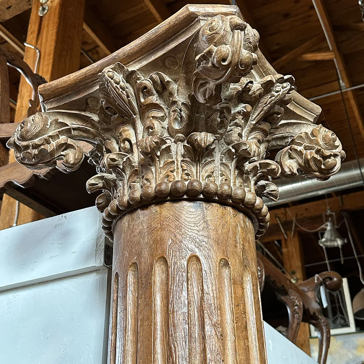 Pair Very Large Anglo Indian Teak and Limestone Architectural Pillars