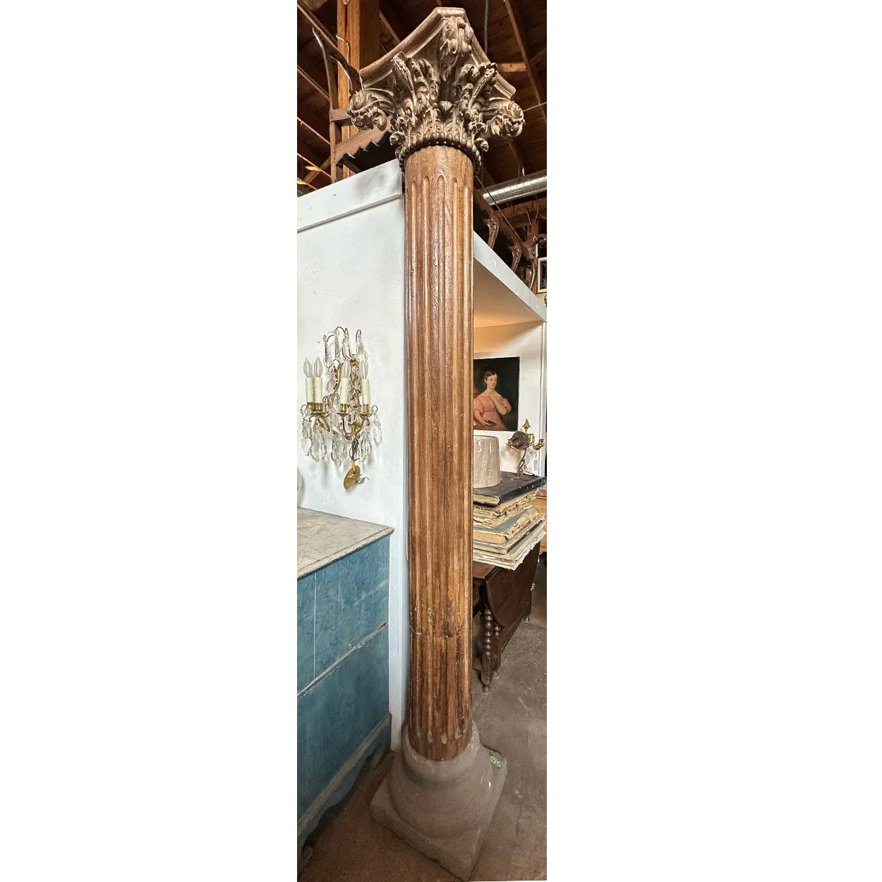Pair Very Large Anglo Indian Teak and Limestone Architectural Pillars