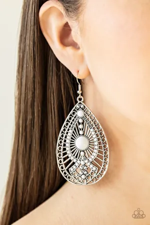 Paparazzi - Just Dropping By - White Earrings