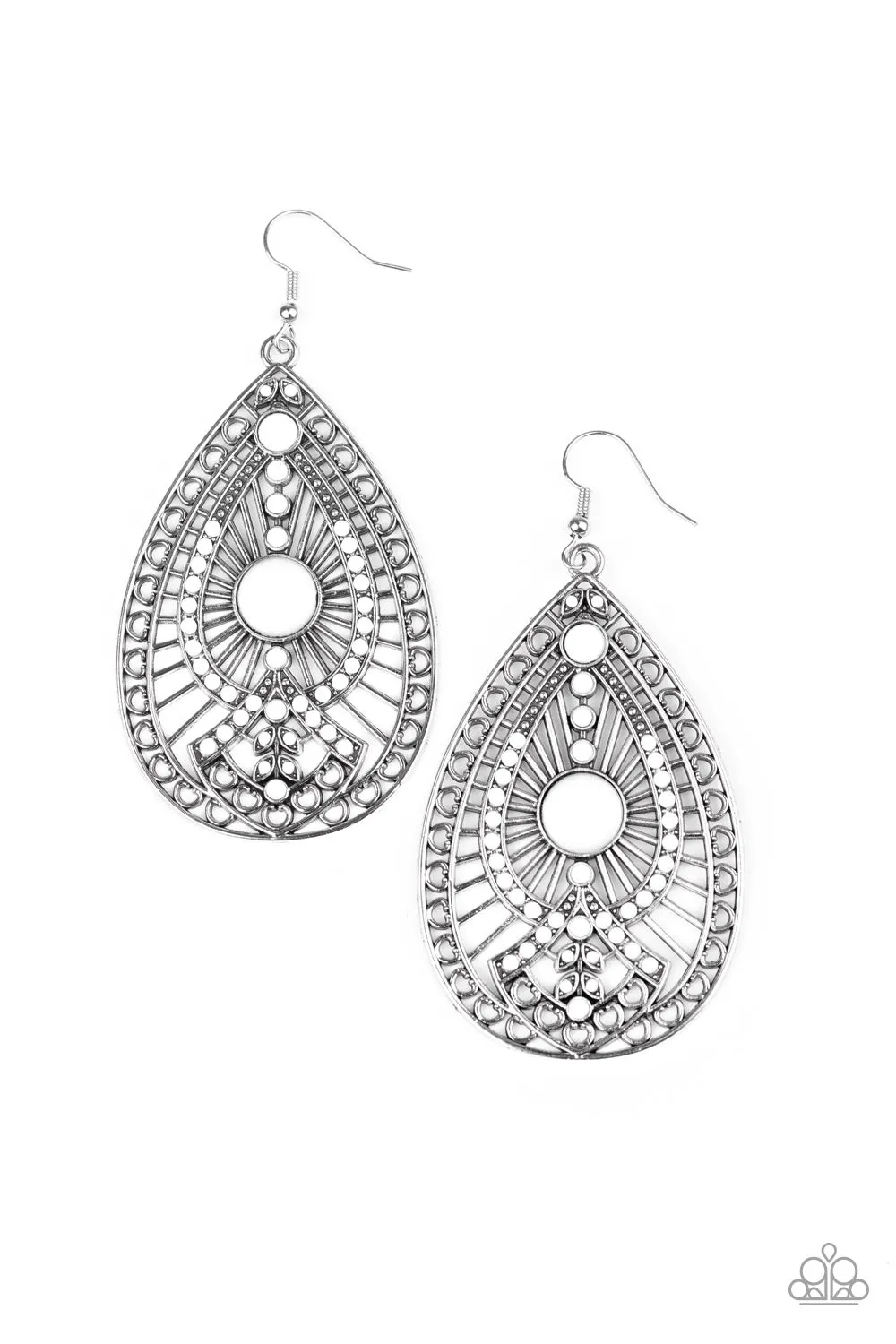 Paparazzi - Just Dropping By - White Earrings