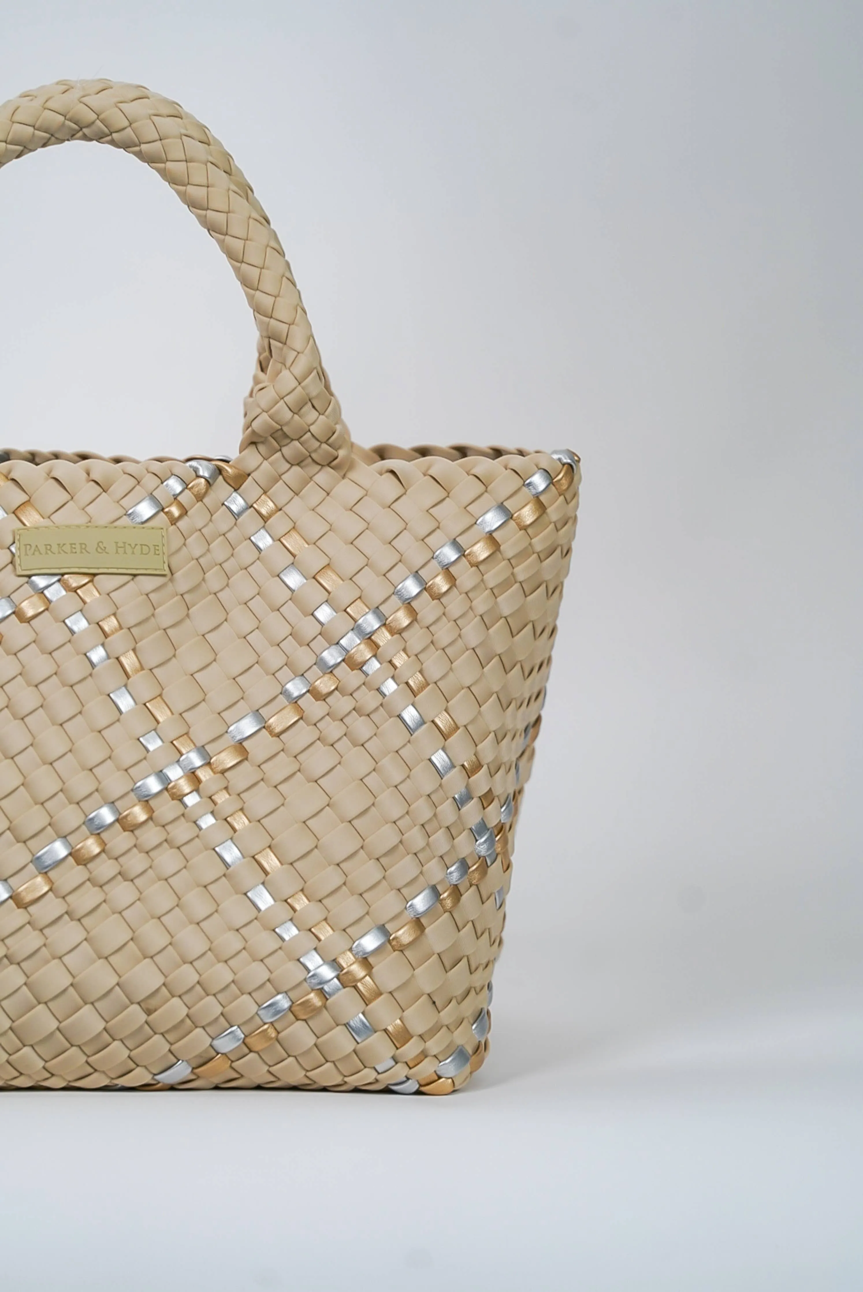 Parker & Hyde - Beige Metallic Multi Woven Tote