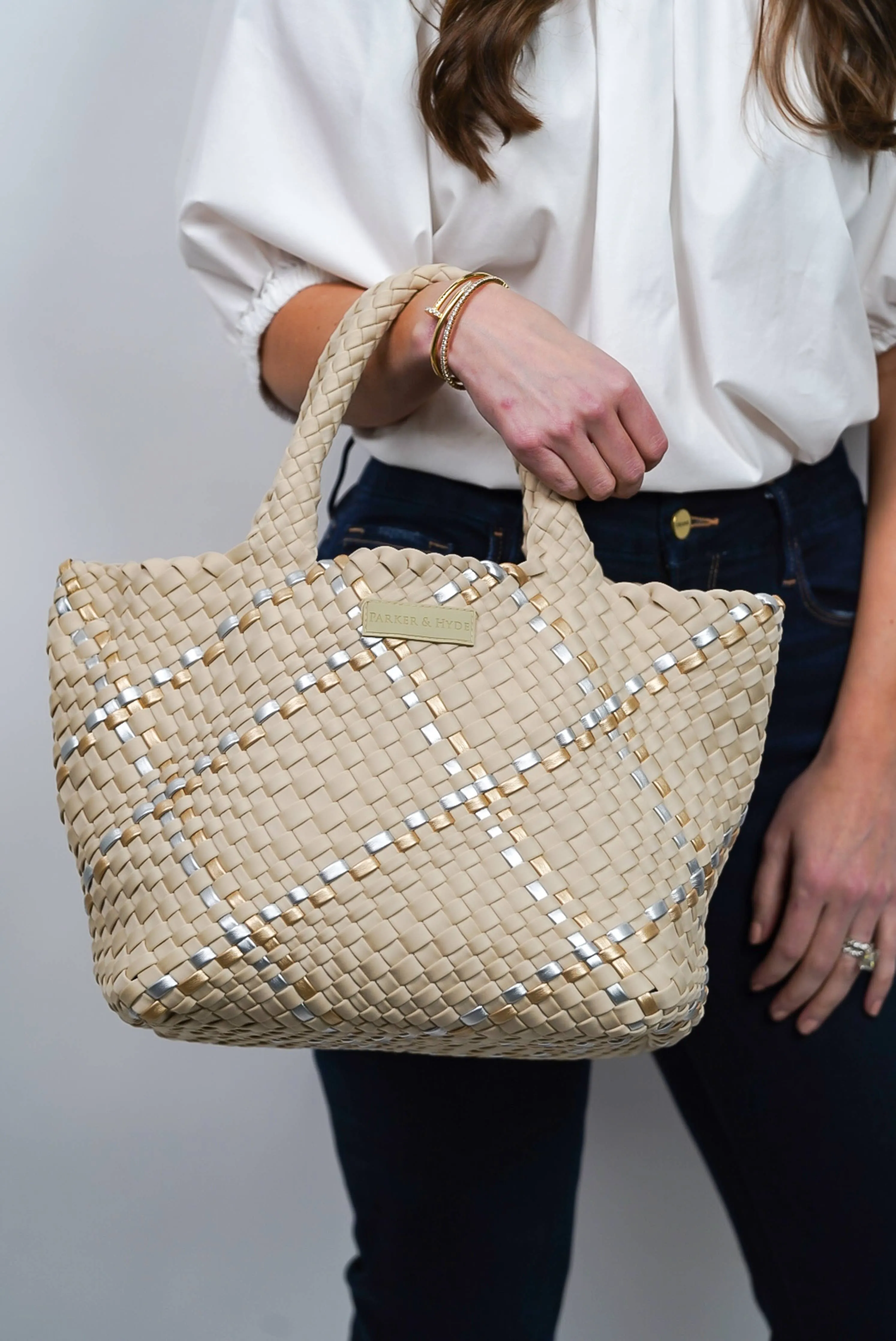 Parker & Hyde - Beige Metallic Multi Woven Tote