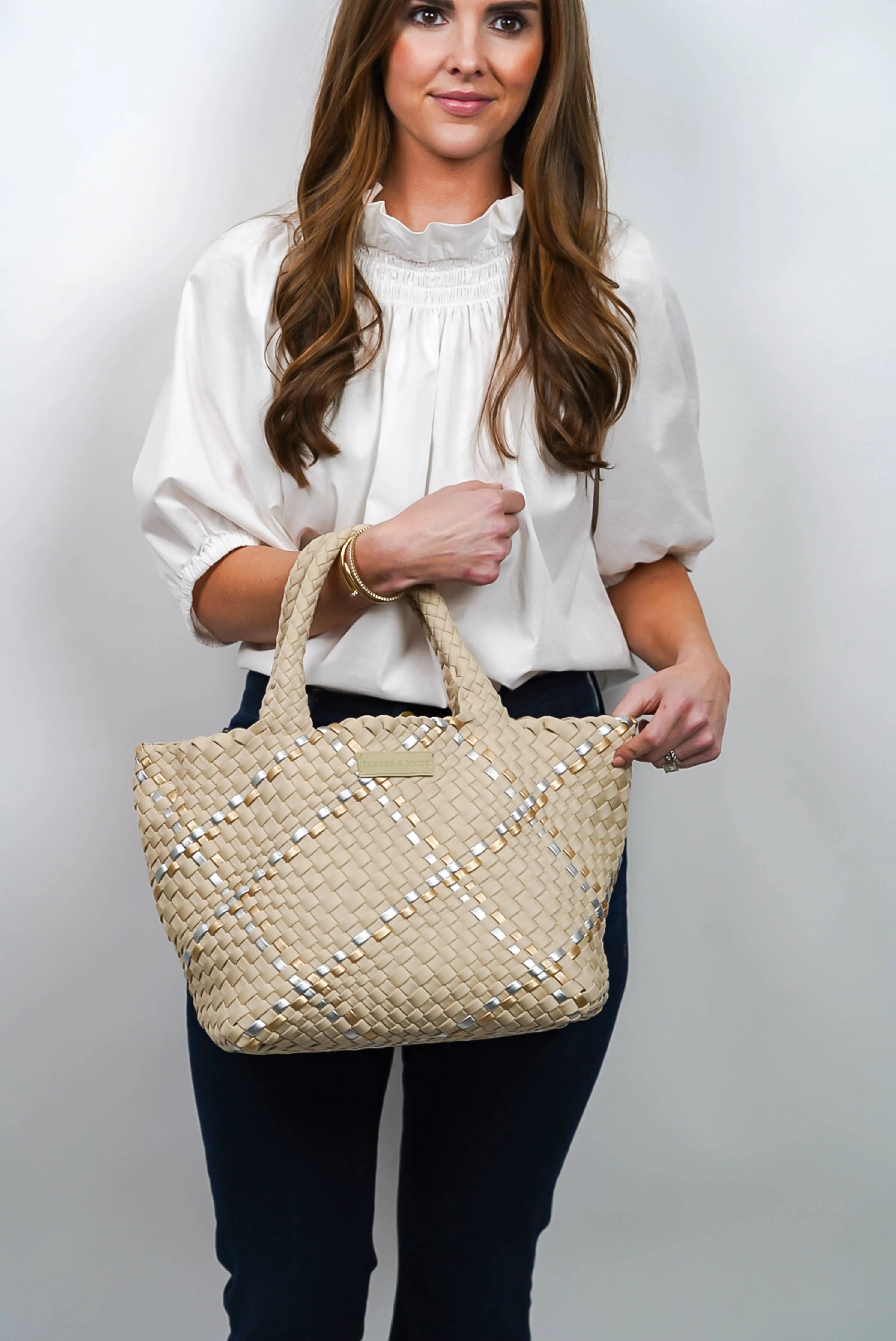 Parker & Hyde - Beige Metallic Multi Woven Tote