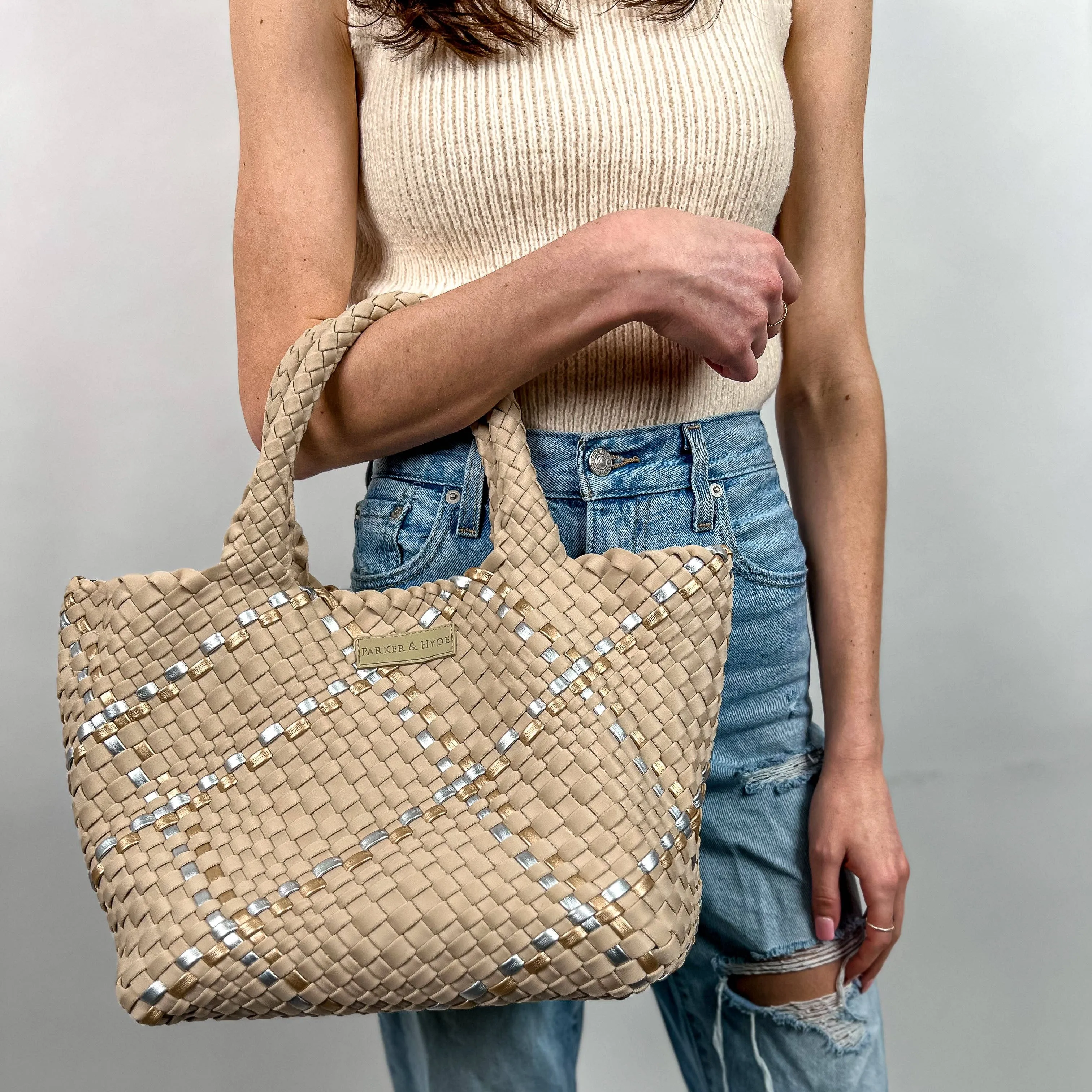 Parker & Hyde - Beige Metallic Multi Woven Tote