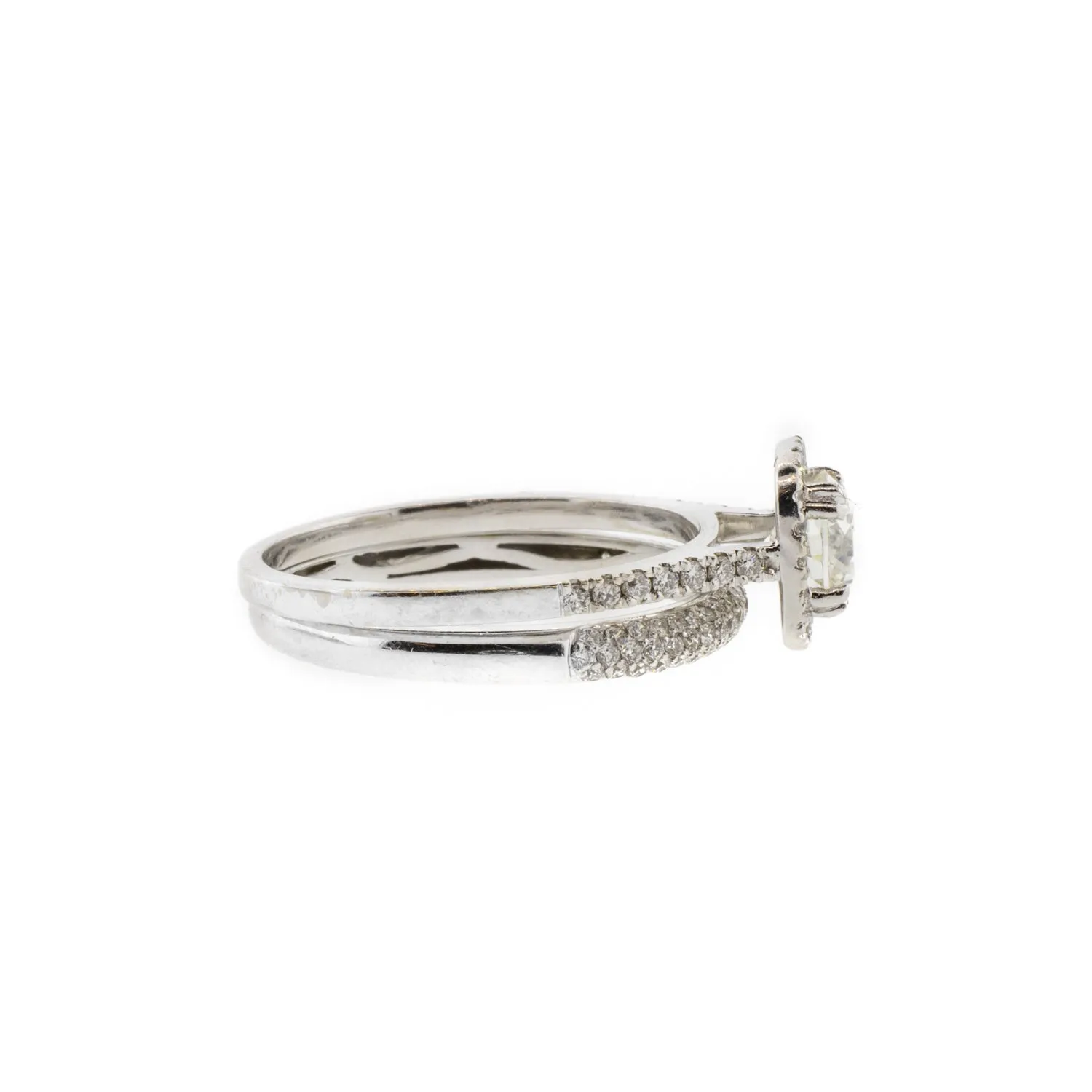 Pave Natural Diamond Halo Engagement & Wedding Matching Set