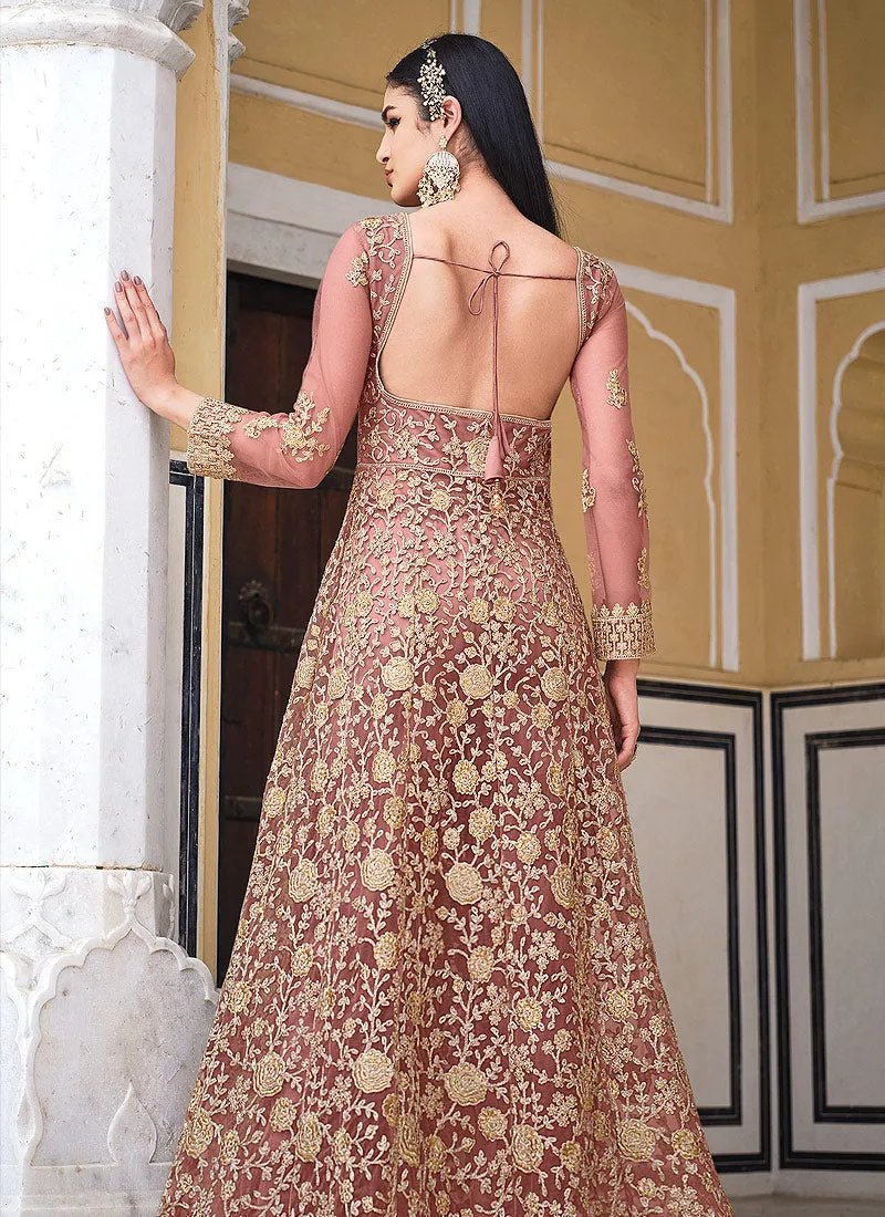 Peach Embroidered Lehenga/Pant Style Designer Anarkali
