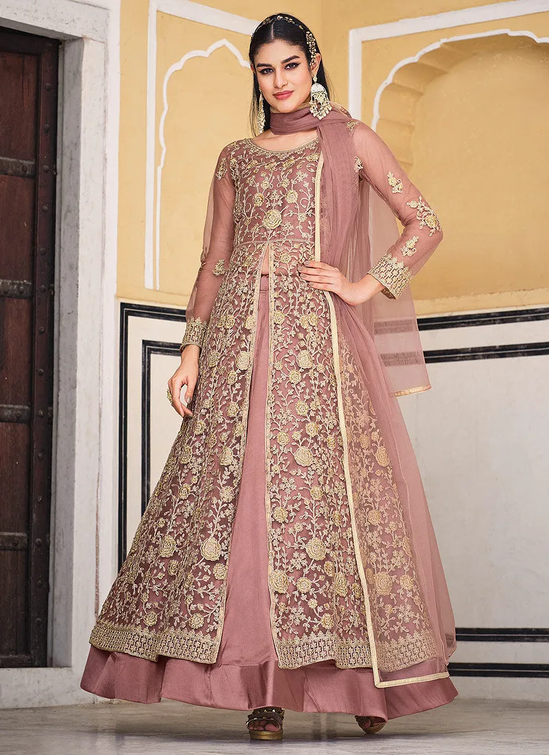 Peach Embroidered Lehenga/Pant Style Designer Anarkali