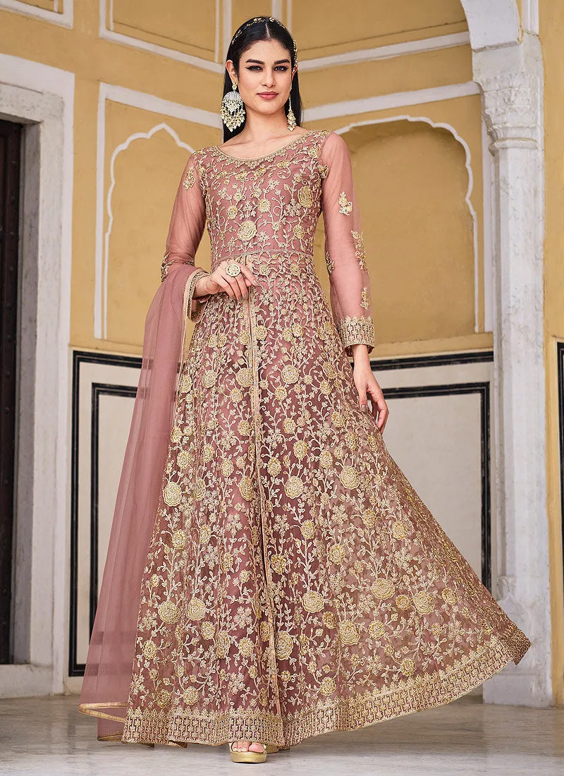 Peach Embroidered Lehenga/Pant Style Designer Anarkali