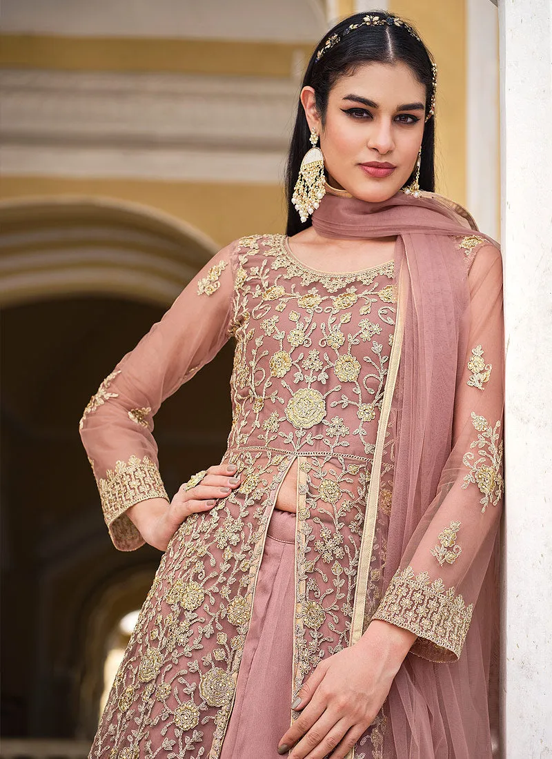 Peach Embroidered Lehenga/Pant Style Designer Anarkali