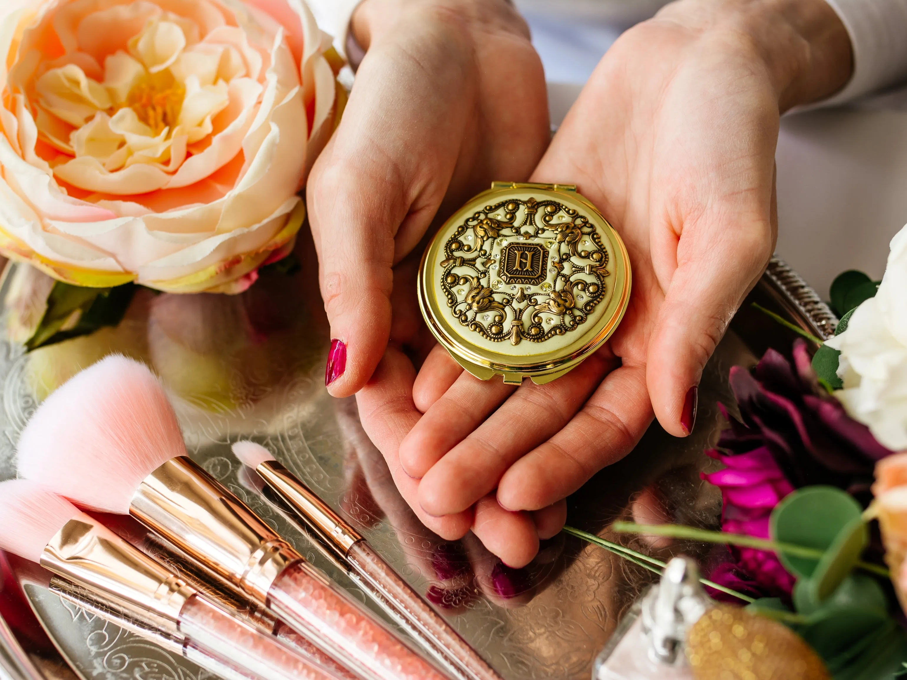 Personalized Gold Compact Mirror