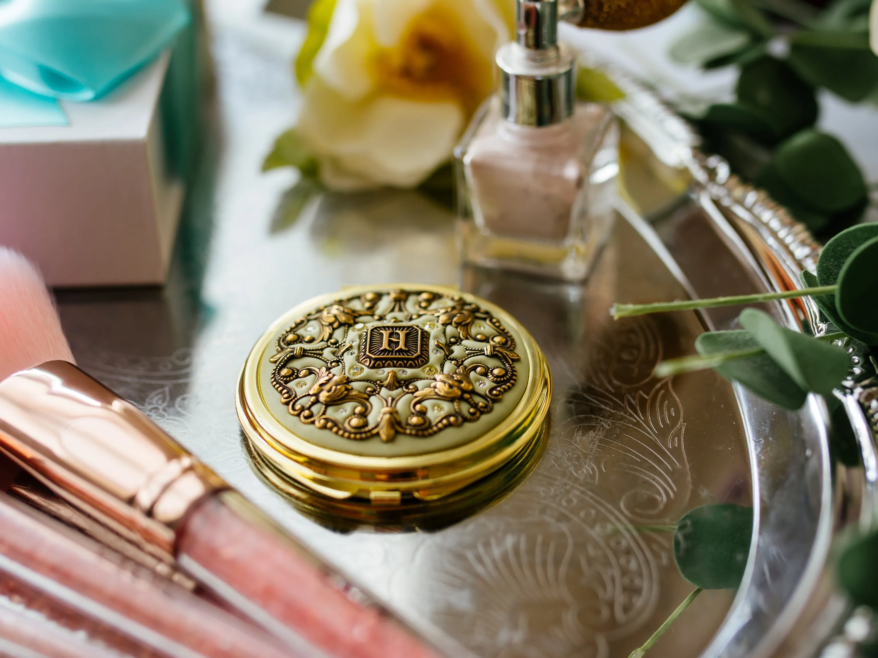 Personalized Gold Compact Mirror
