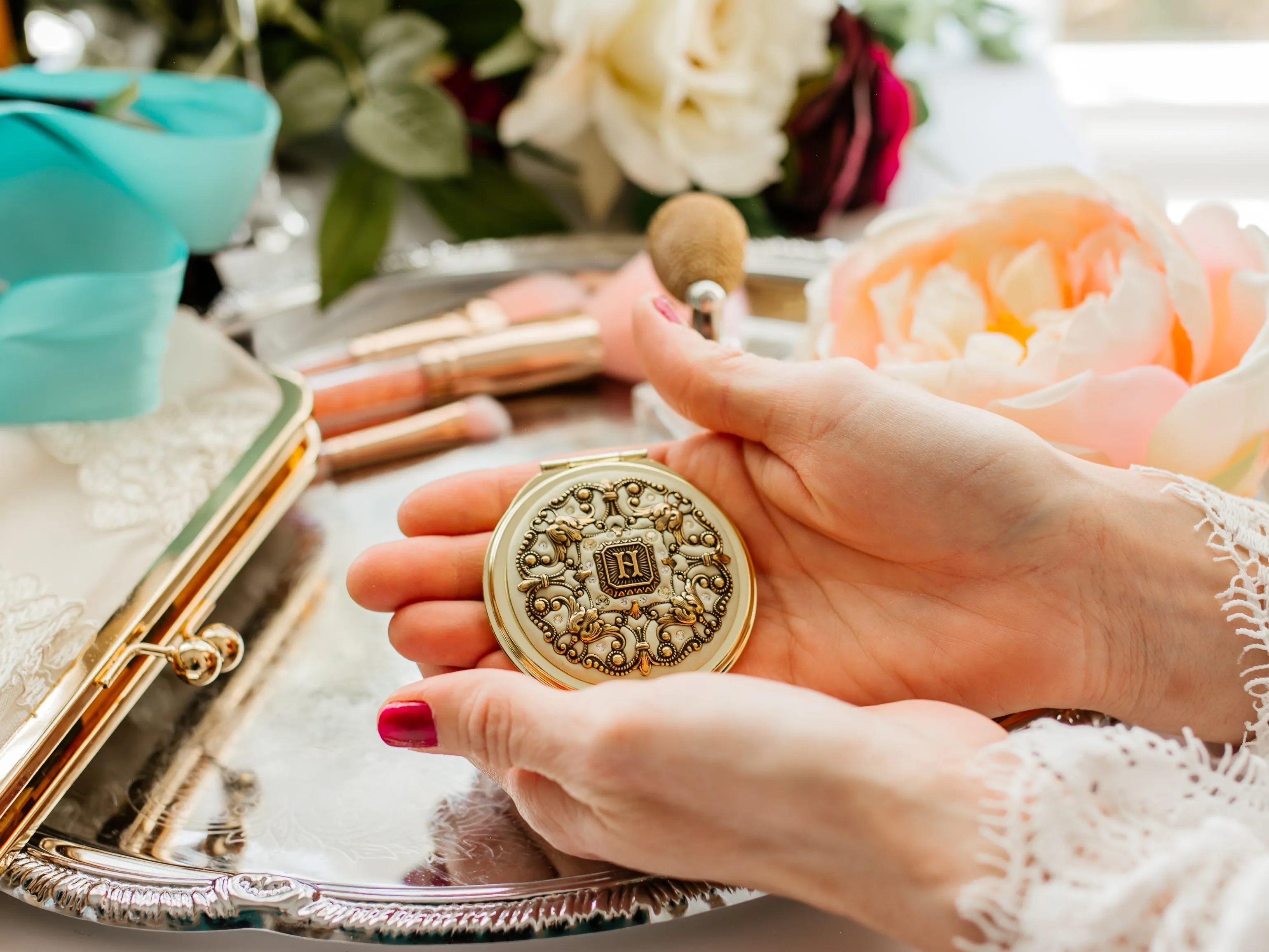 Personalized Gold Compact Mirror