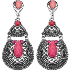 Pink Beaded Rhinestone Chandelier Post Earrings
