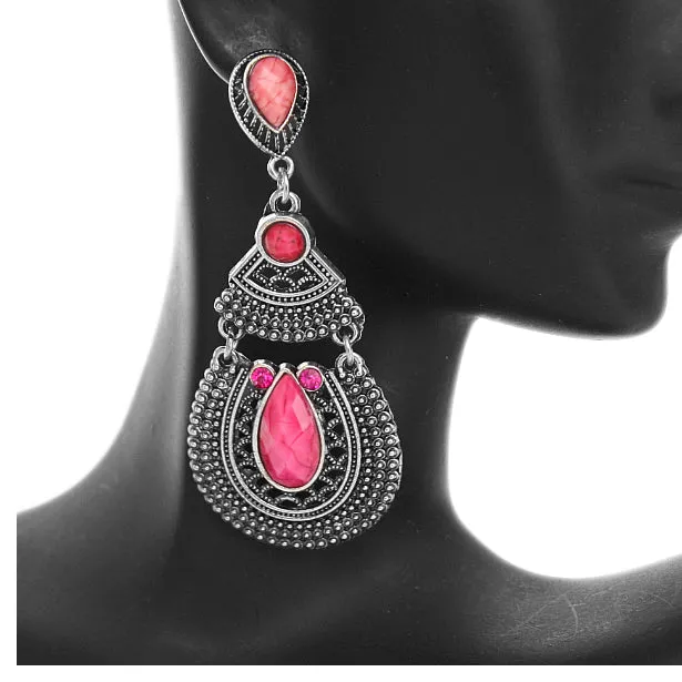 Pink Beaded Rhinestone Chandelier Post Earrings