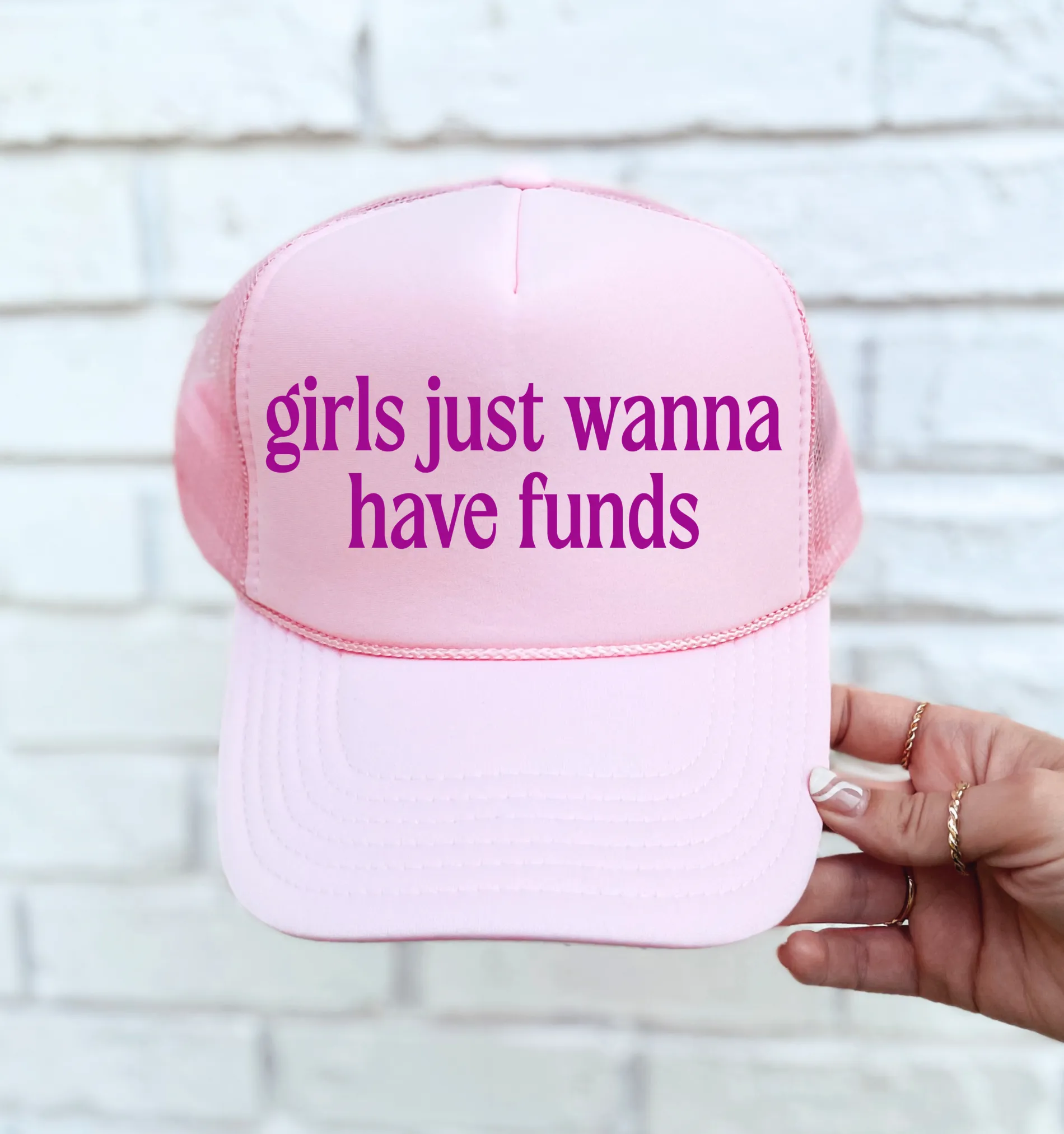 Pink Girls Just Wanna Have Funds Trucker Cap/ Girls Trip Hat/ Vacation Hat