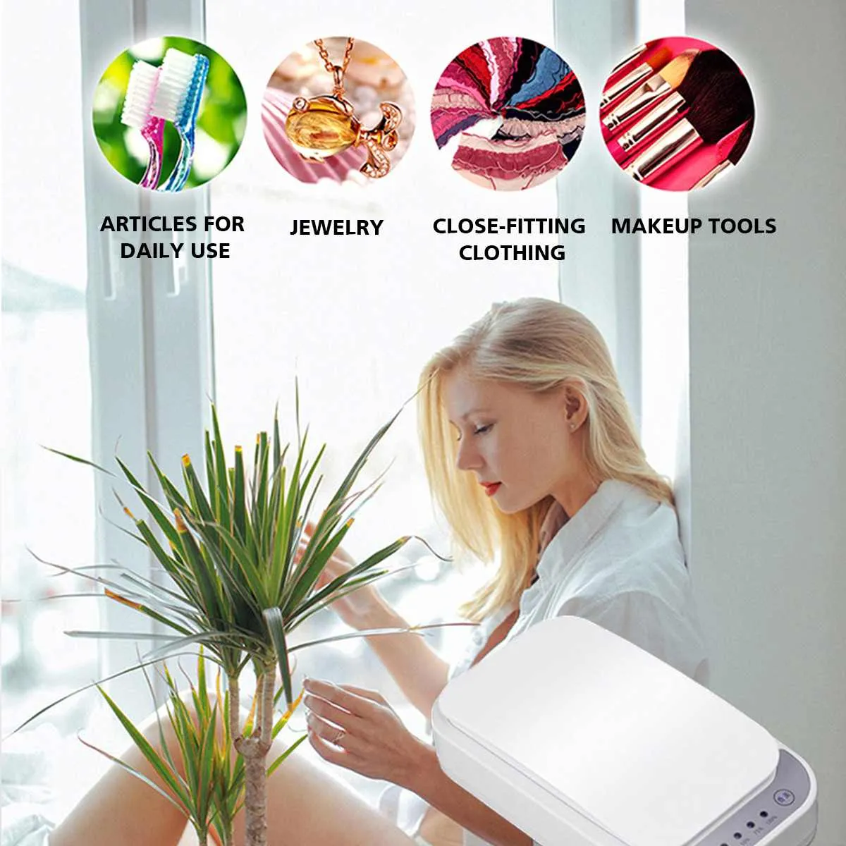 Plastic Mobile Phone Mask Watch Disinfection Box Rectangular Shaped Compact Size Portable white