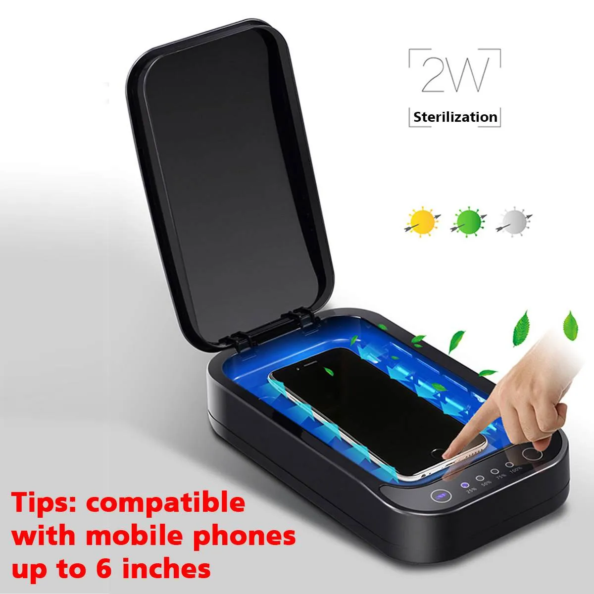 Plastic Mobile Phone Mask Watch Disinfection Box Rectangular Shaped Compact Size Portable white