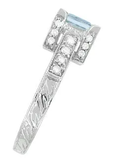 Platinum Art Deco 1 Carat Square Princess Cut Aquamarine and Diamond Engagement Ring