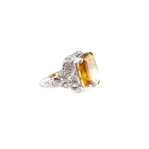 Platinum Citrine and Diamond Ring