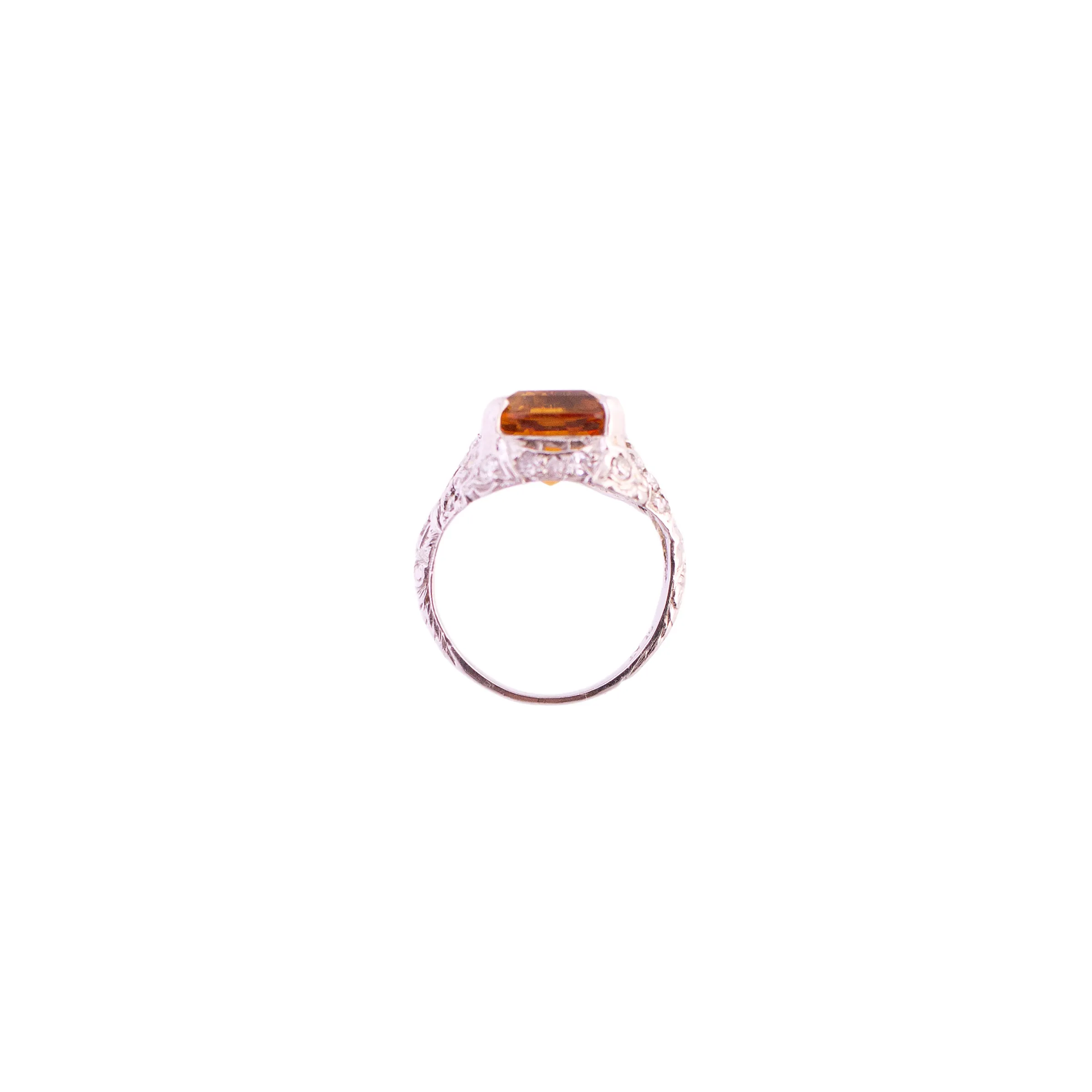 Platinum Citrine and Diamond Ring