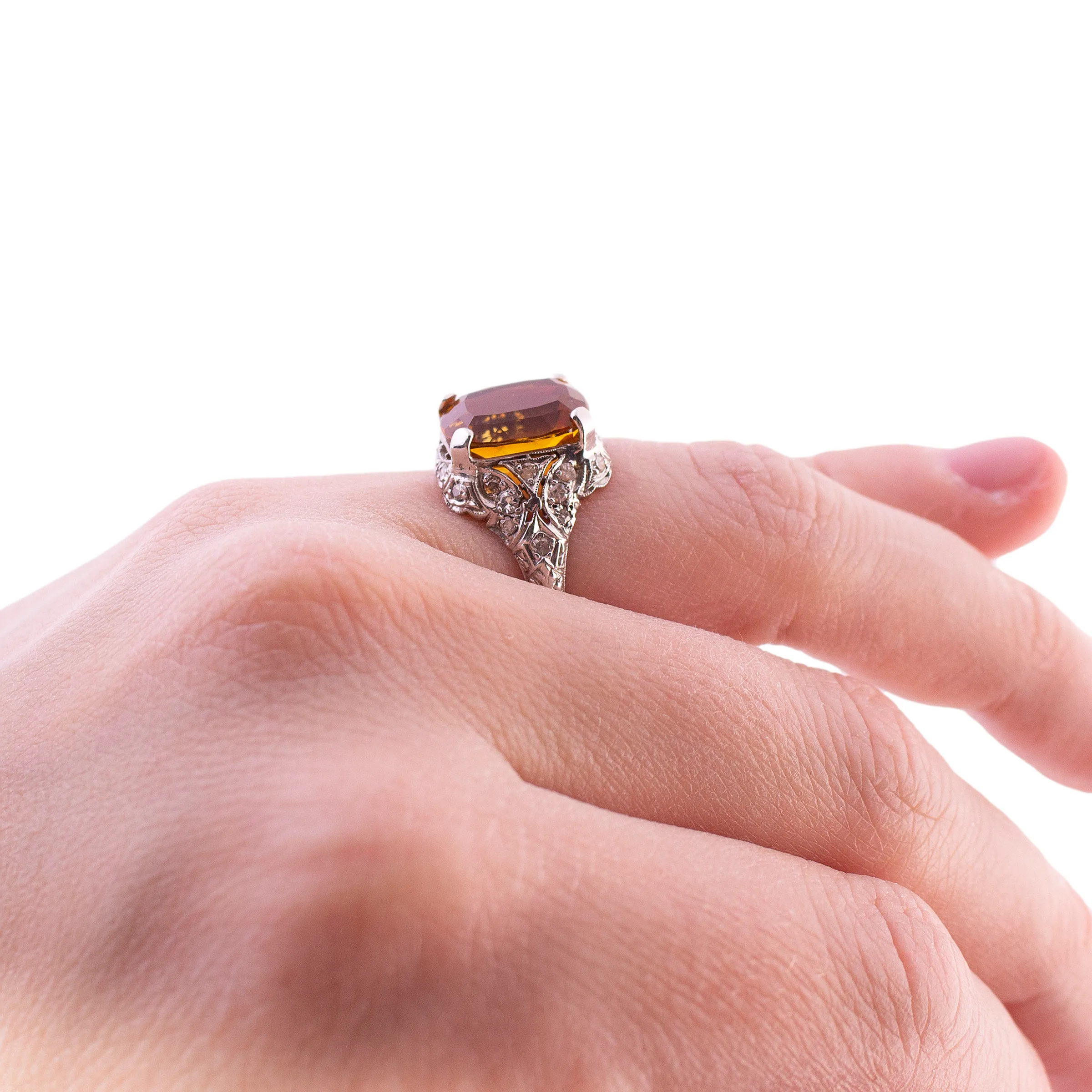 Platinum Citrine and Diamond Ring