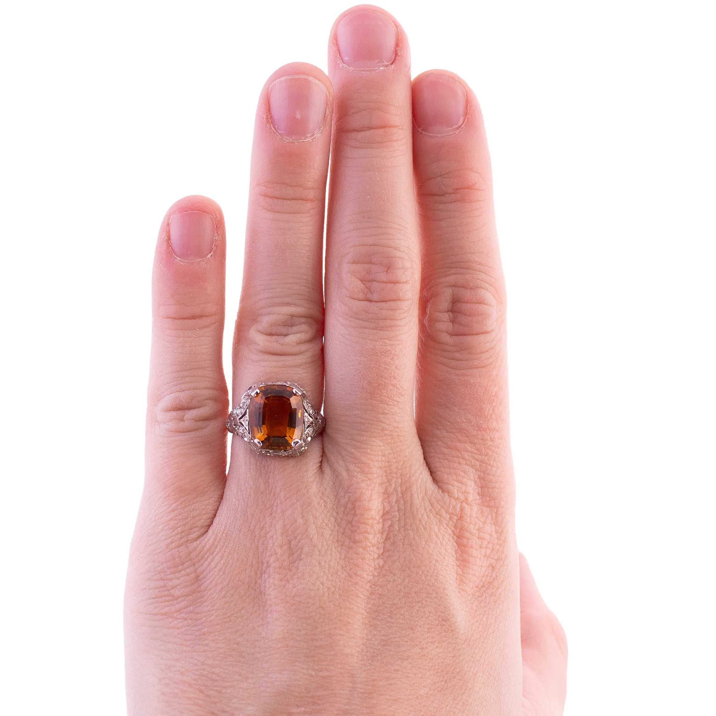 Platinum Citrine and Diamond Ring