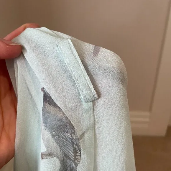 Playful elegant lingerie cover-up bird print sheer robe with tie