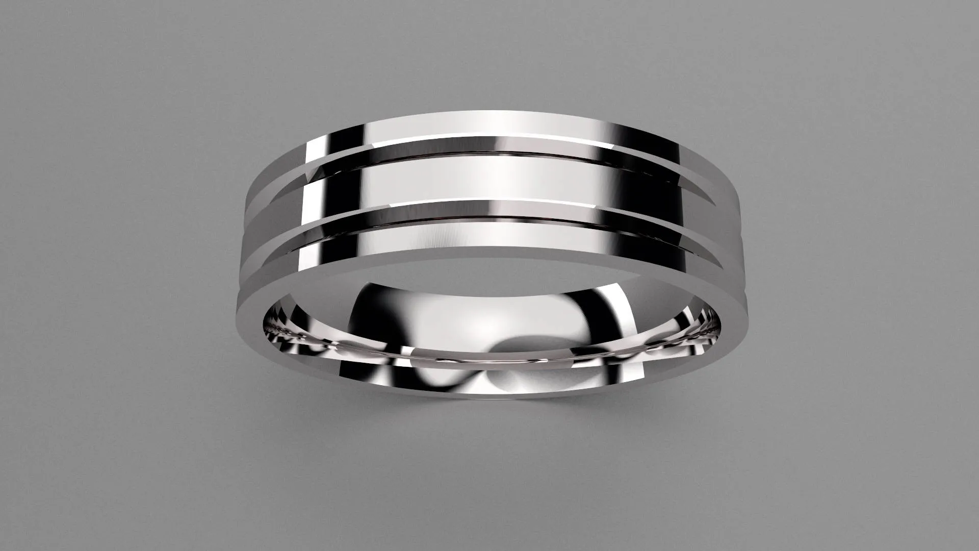 Polished Sterling Silver 6mm Double V Groove Wedding Band