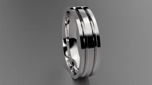 Polished Sterling Silver 6mm Double V Groove Wedding Band