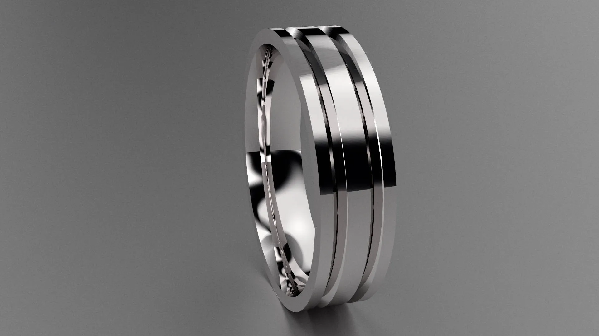 Polished Sterling Silver 6mm Double V Groove Wedding Band