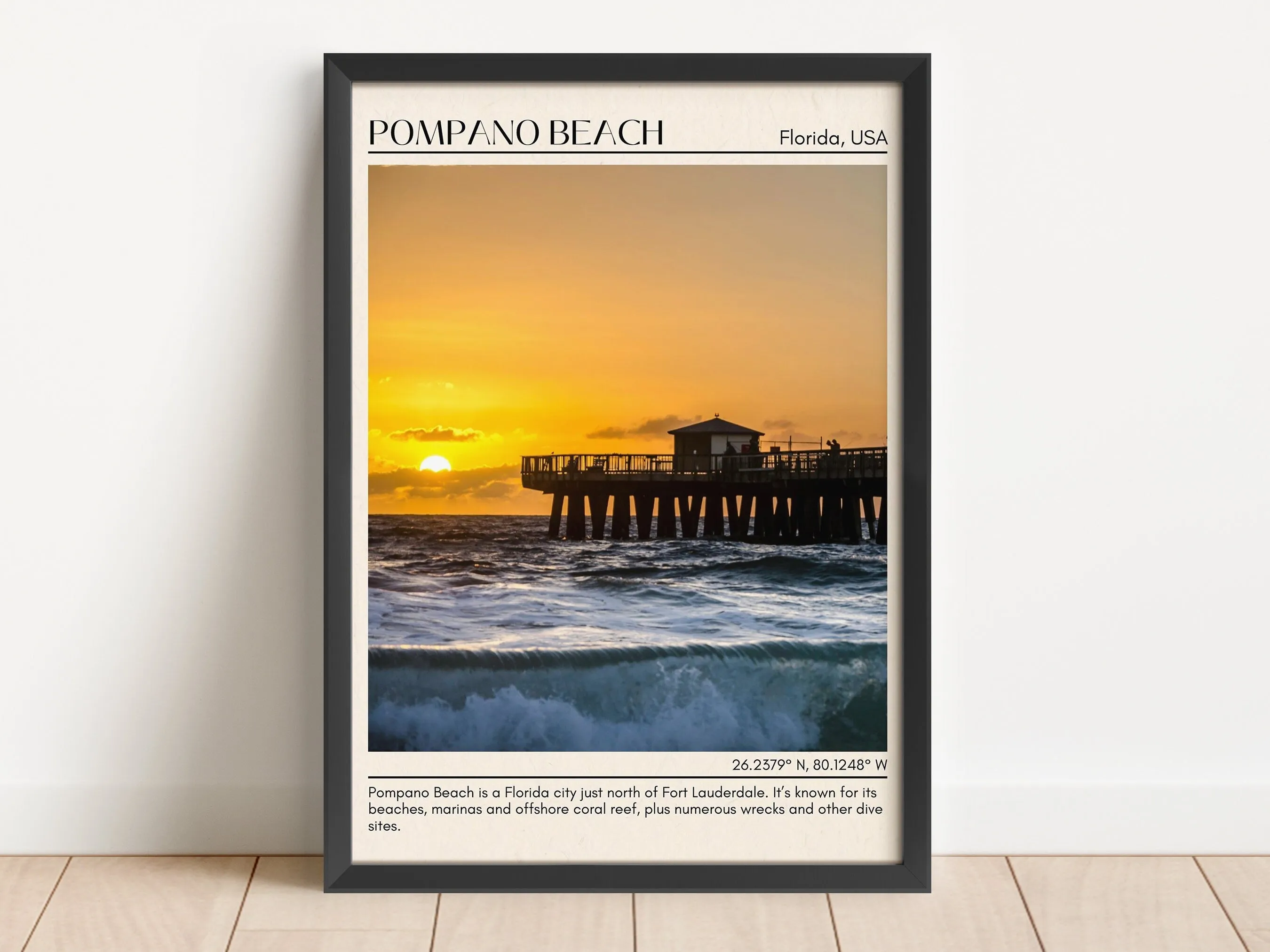Pompano Beach Minimal Wall Art, Florida, USA