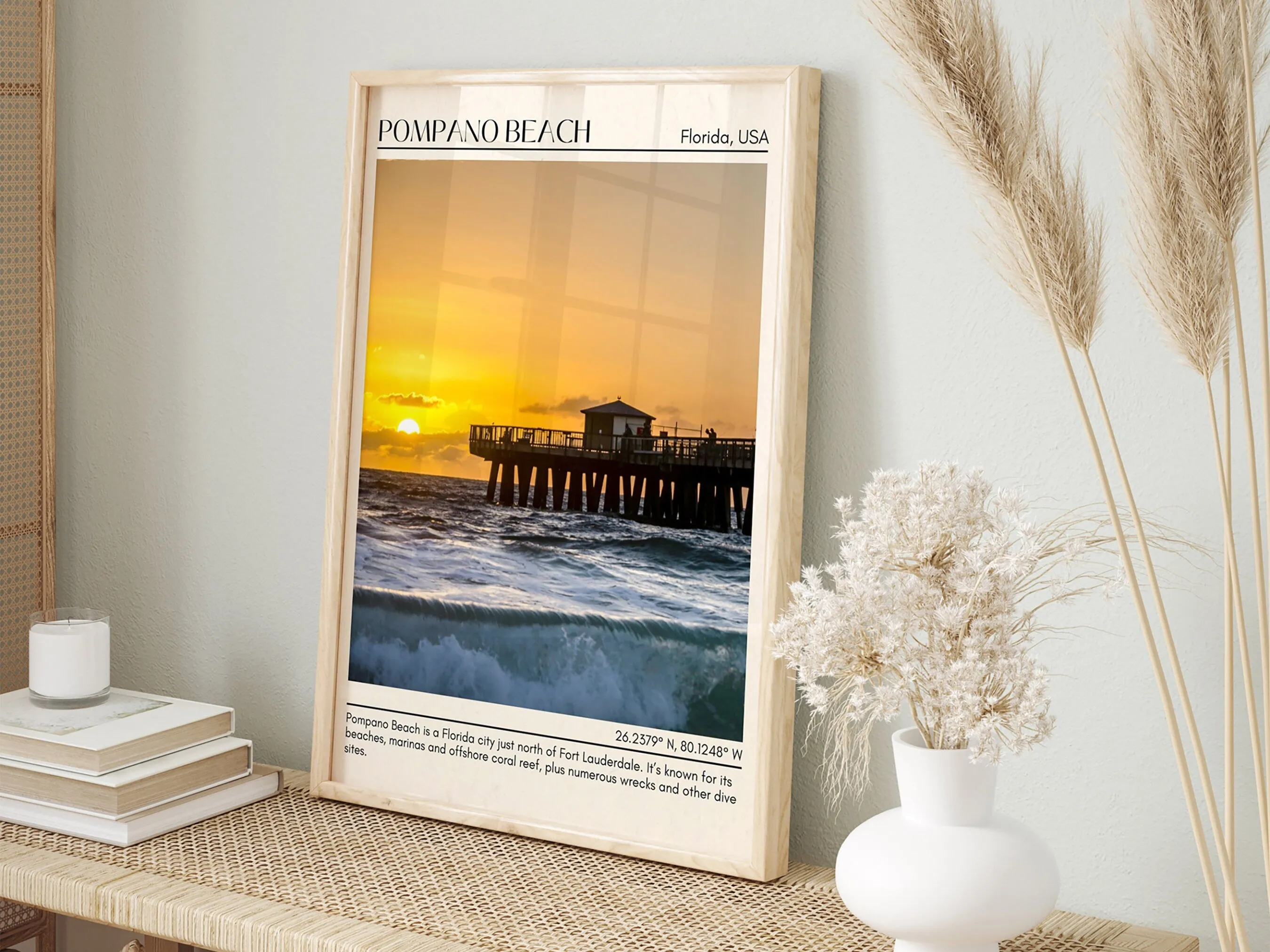 Pompano Beach Minimal Wall Art, Florida, USA