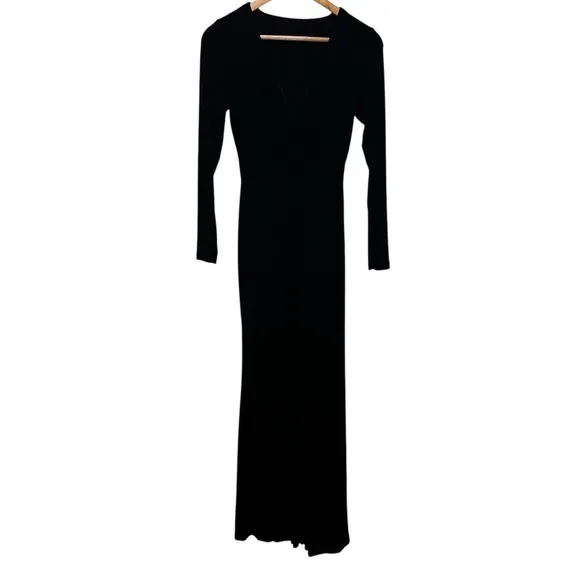 Popilush Built-In Shapewear Deep V-Neck Twist Split Maxi Dress in Black
