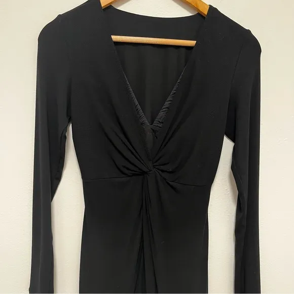 Popilush Built-In Shapewear Deep V-Neck Twist Split Maxi Dress in Black