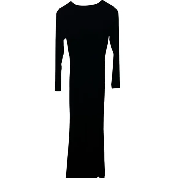 Popilush Built-In Shapewear Deep V-Neck Twist Split Maxi Dress in Black