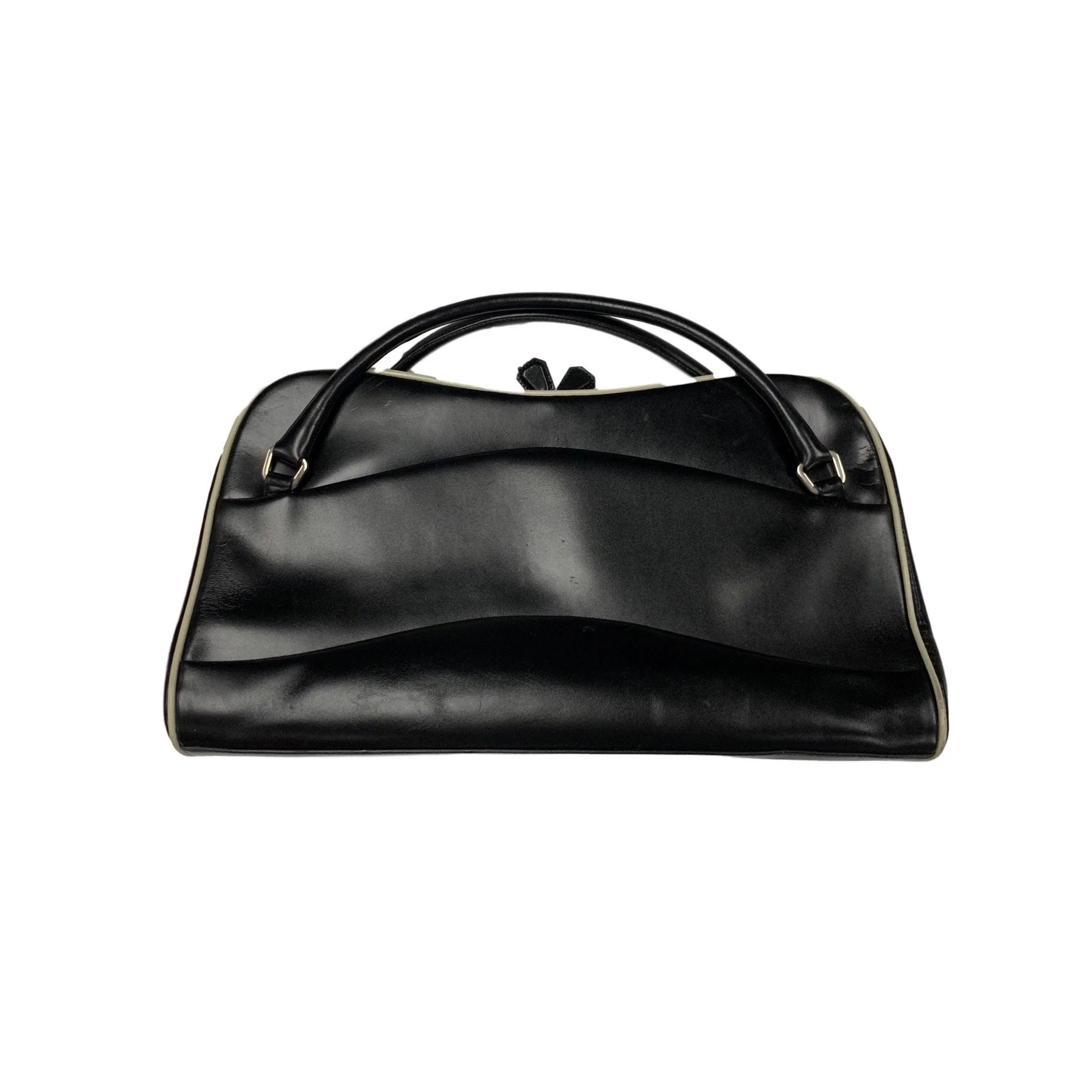 Prada Black Leather Top Handle Clutch Bag
