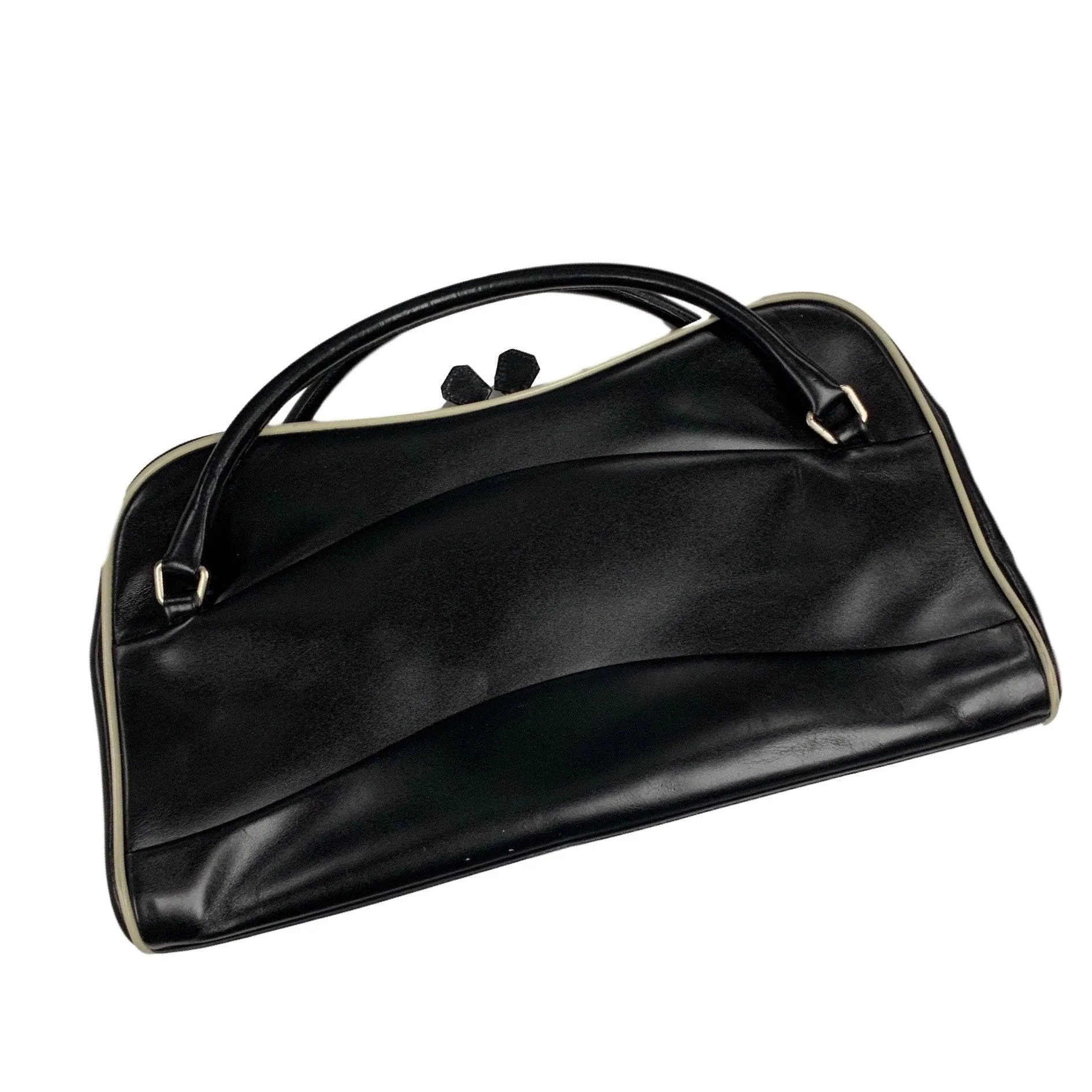 Prada Black Leather Top Handle Clutch Bag