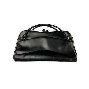 Prada Black Leather Top Handle Clutch Bag