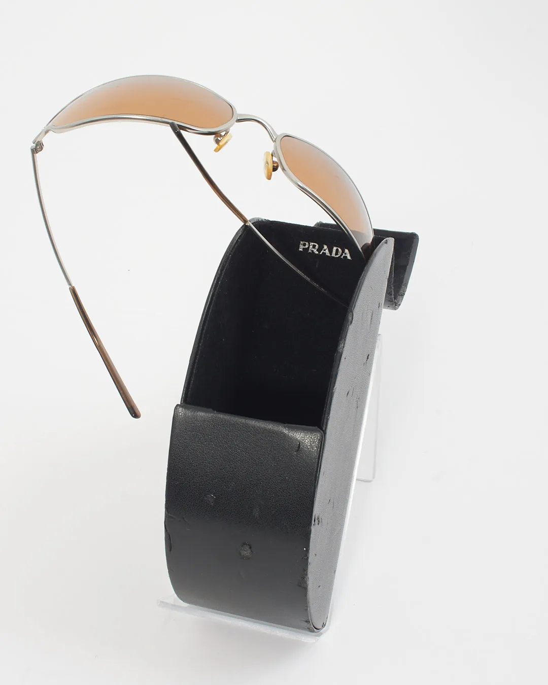 Prada Vintage Metal Shield SPR59E Brown Lens Sunglasses