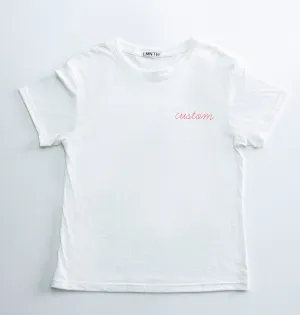 premium basic tee white with custom embroidery