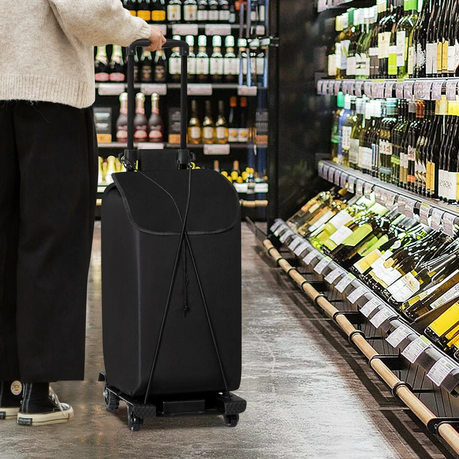 Premium Folding Personal Wheeled Shopping Grocery Bag Cart