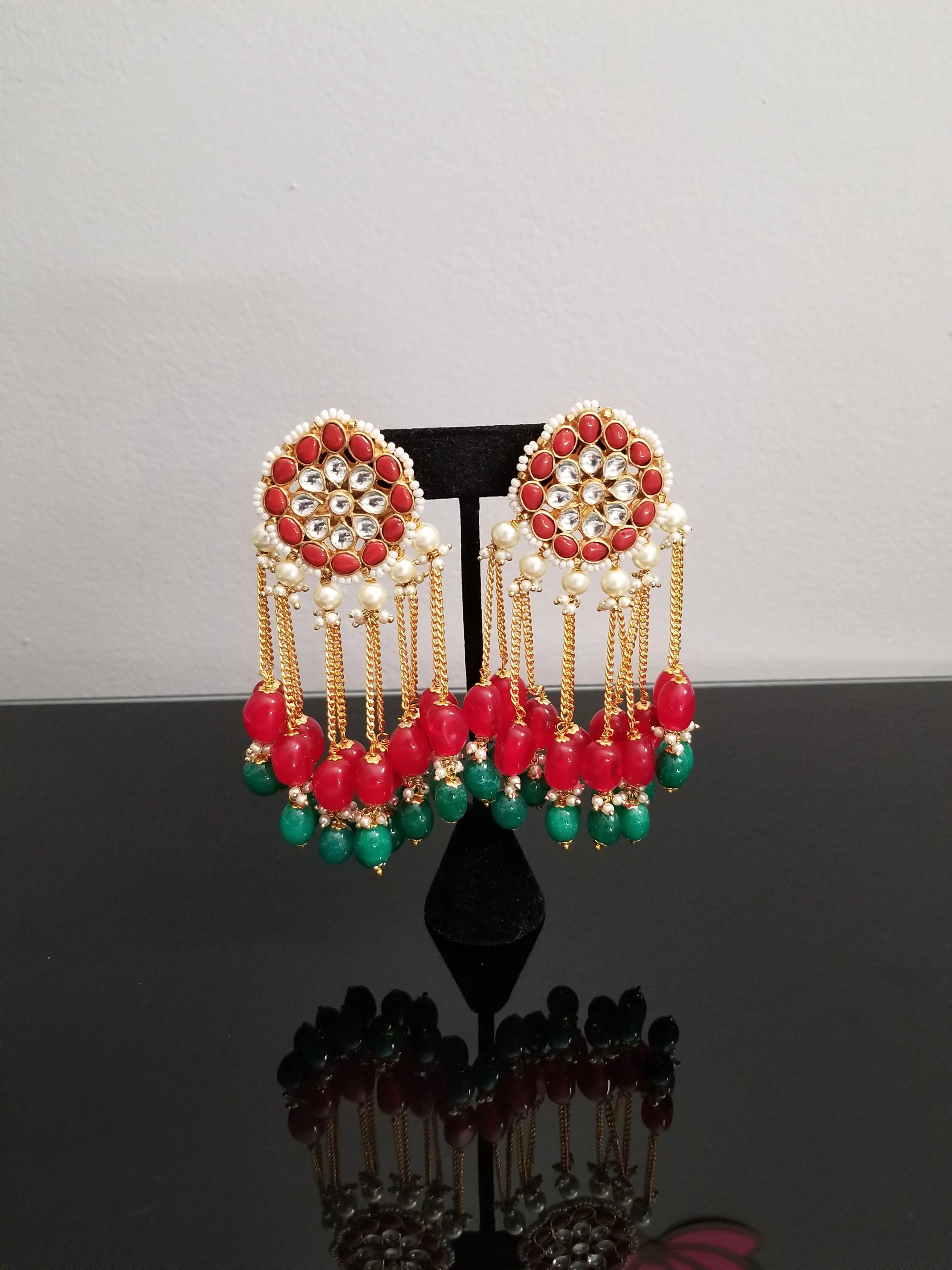 Premium Kundan Long And Heavy Earrings With Bead Tassels
