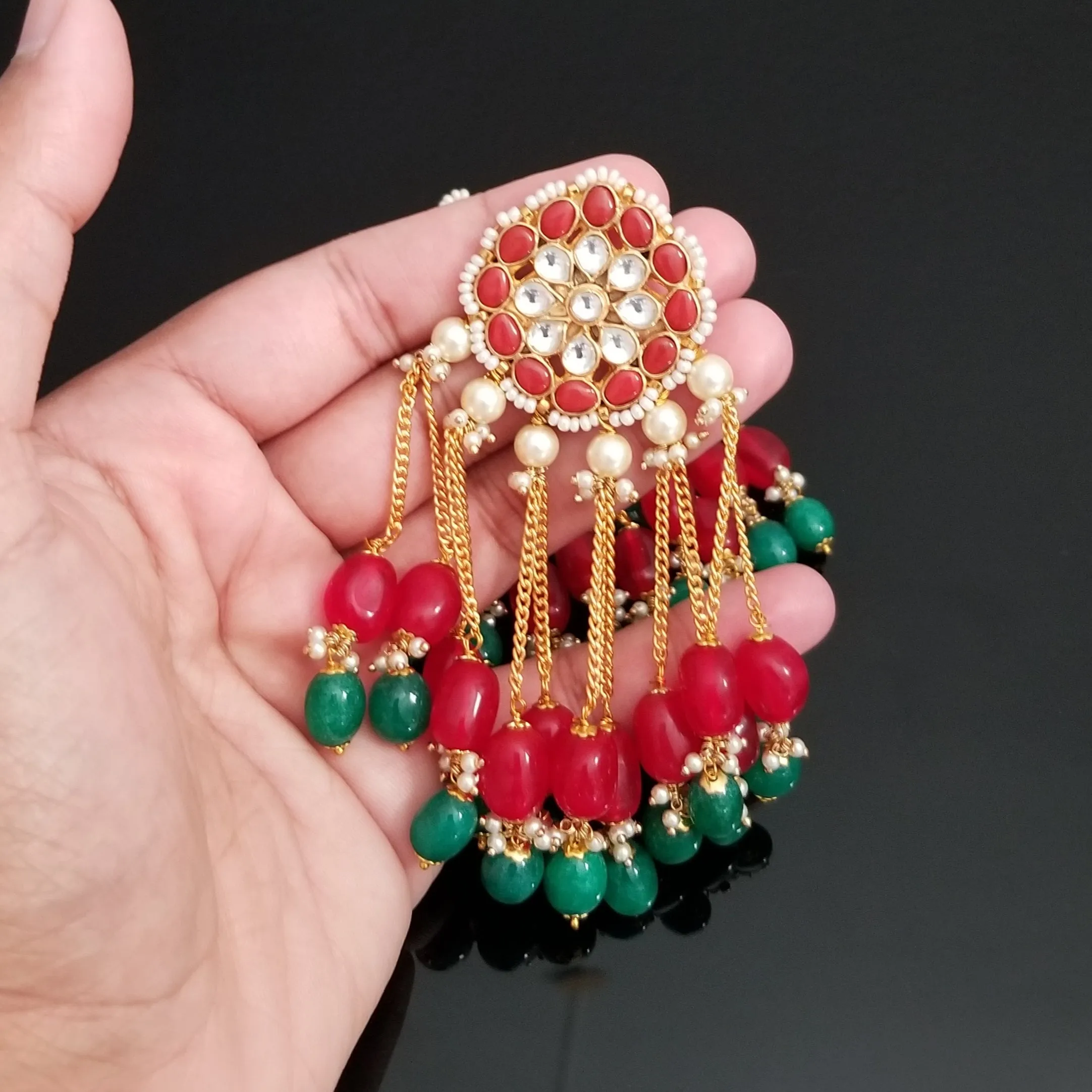 Premium Kundan Long And Heavy Earrings With Bead Tassels