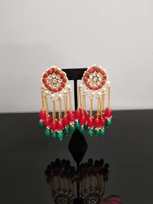 Premium Kundan Long And Heavy Earrings With Bead Tassels