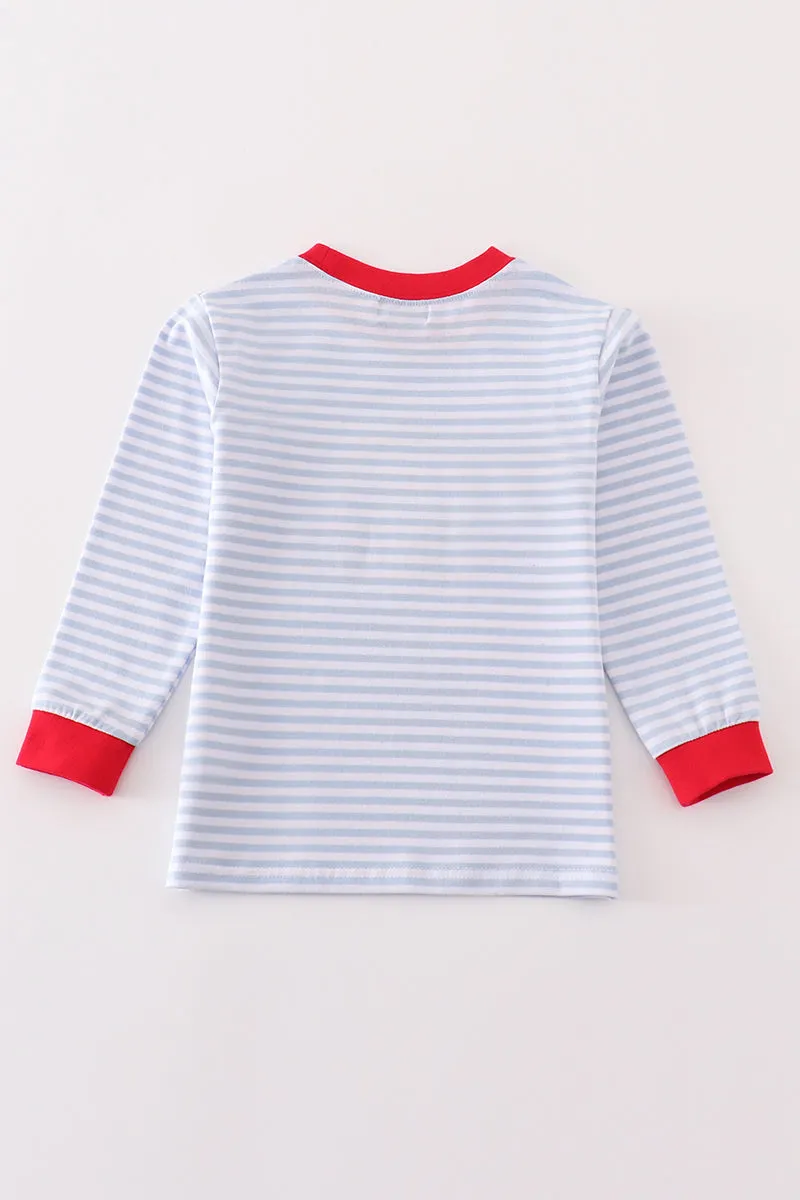Premium Red Stripe Farm Applique Boy Top