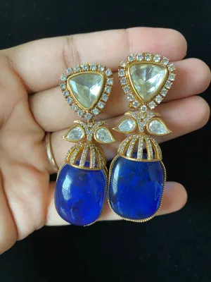 Preorder Polki Designer Earrings Blue